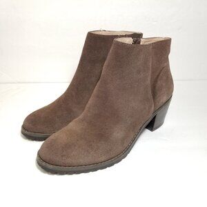 Lands End leather side zip ankle booties brown 7